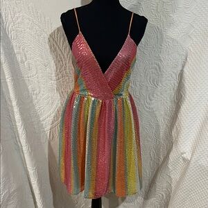 Southern Fried Chic’s Multicolor‎ Sequin Striped Dress, size small, NWT